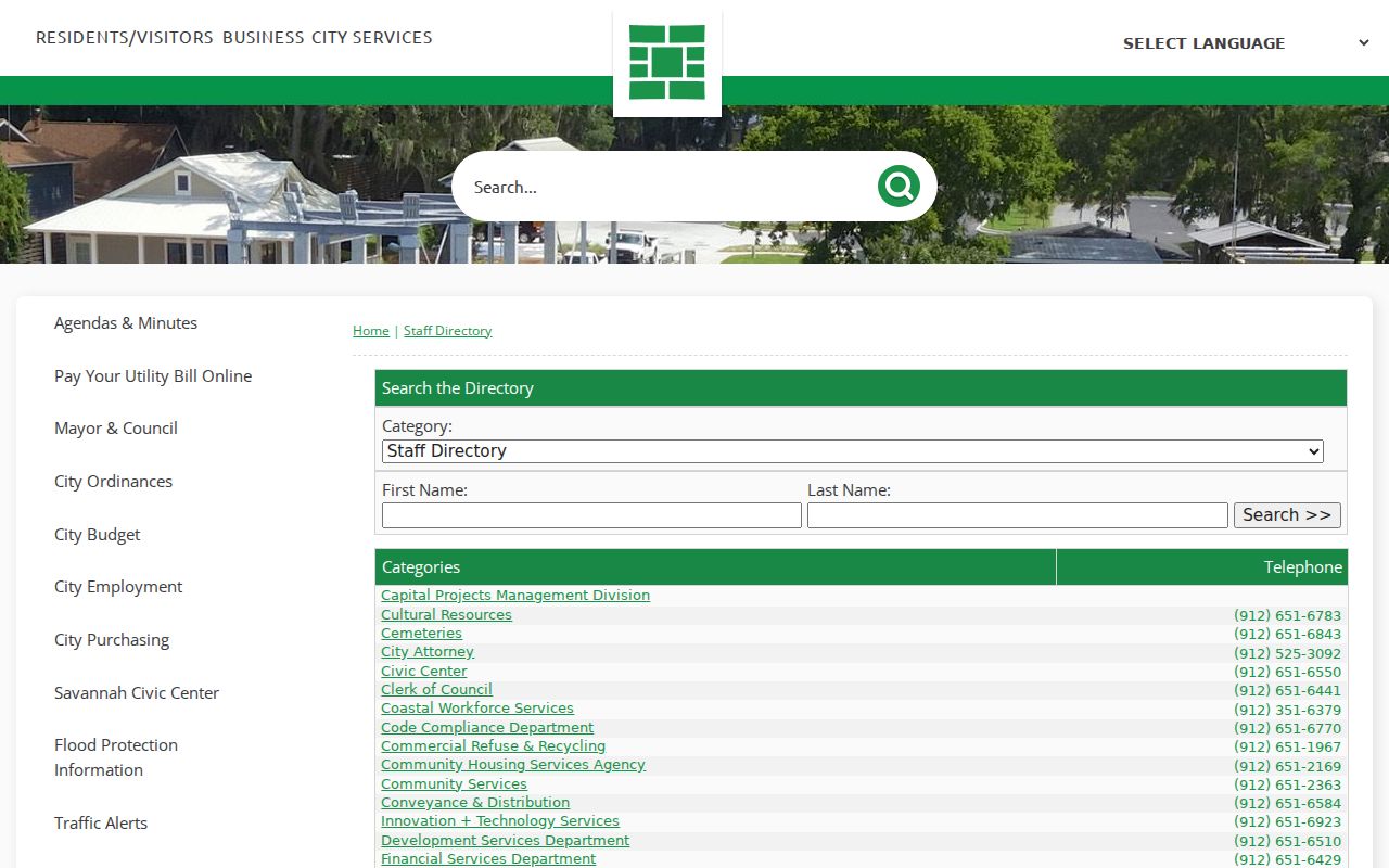 Chatham County people directories City of Savannah staff search